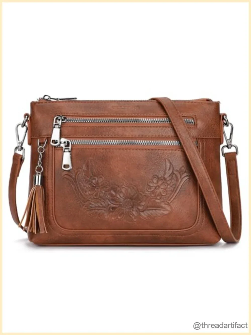 Small Vegan Leather Crossbody Bag with Multi Pocket Embossed Handbag